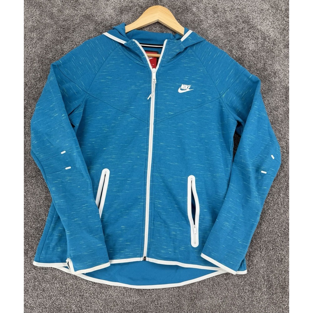 Nike Tech Fleece Full Zip Windrunner Hoodie Womens XL Space Dye Teal Blue 657859